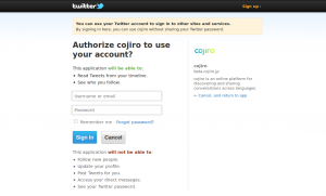 Cojiro sign-in through Twitter API